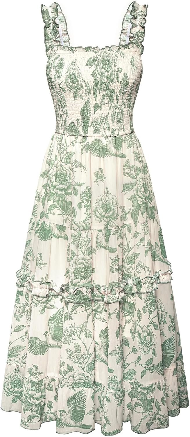 Scarlet Darkness Floral Dress for Women 2026 Flowy Sundress Smocked Cottagecore Dresses